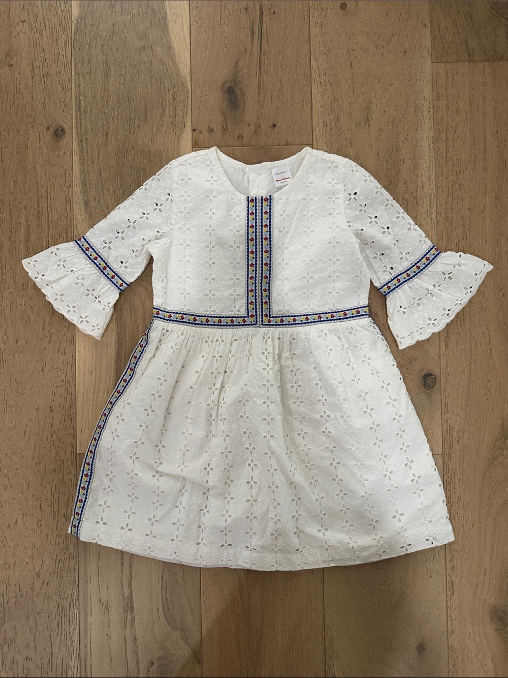 Hanna Andersson White Eyelet Dress with Blue Trim